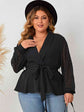 black Plus Size Tie Waist Long Sleeve Blouse