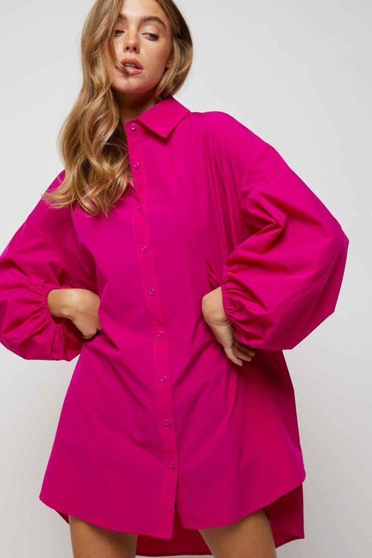 Women wearing Puff sleeves and buttons placket - relax fit shirts dress with side pockets. Variety of colors .