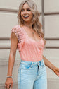 Burnt Coral Ruffled Lace V-Neck Bodysuit