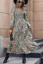 Women Sage Floral Smocked V-Neck Dress