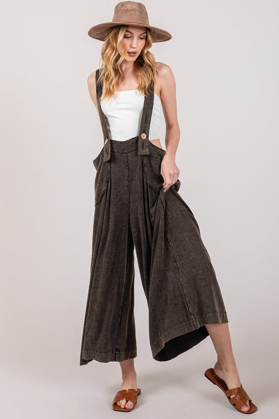 Sage + Fig Full Size Wide Strap Wide Leg Overalls