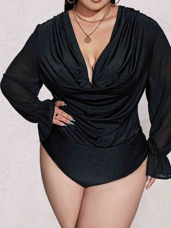 Sexy Plunge Long Sleeve Bodysuit -Plus Size  