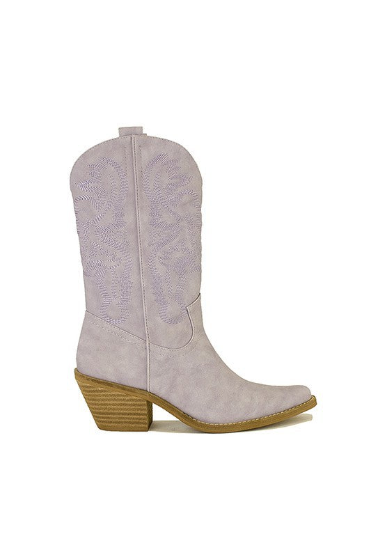 Lilac Embroidered Casual Western Boots