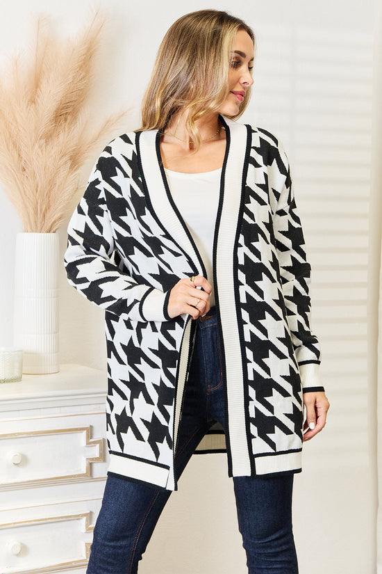 Black Woven Right Houndstooth Longline Cardigan