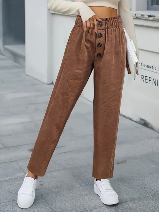 Chestnut Decorative Button High Waist Pants