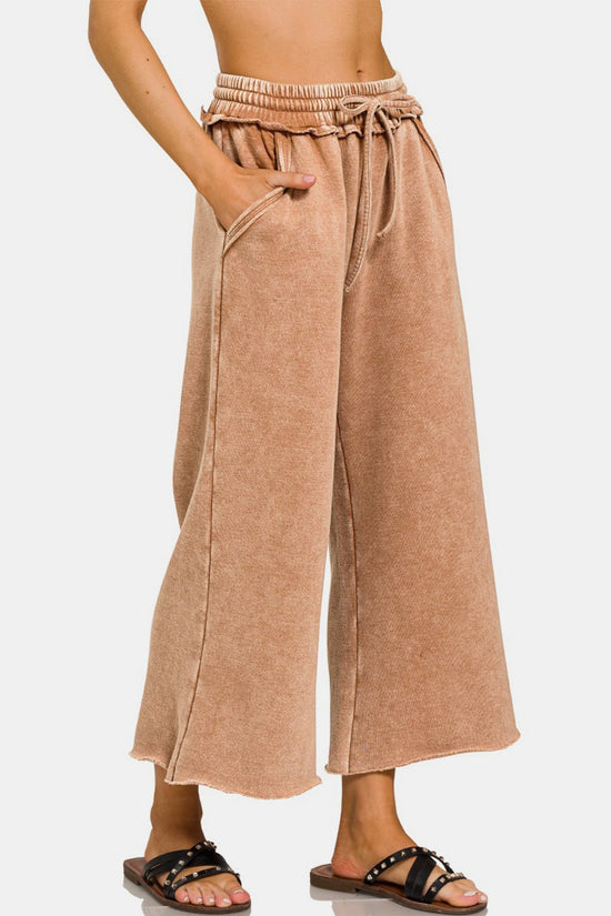 Rust Acid Wash Fleece Wide Leg Pants