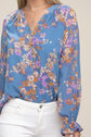 Lively Floral Teal Blue Chiffon Blouse