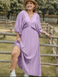 Pink-Purple Plus Size Swiss Dot V-Neck Midi Dress