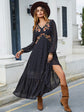 Embroidered Hiptser V-Neck Long Sleeve Dress