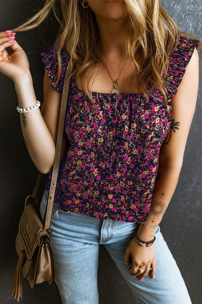 Zeni Floral Printed Square Neck Tank