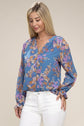 Lively Floral Teal Blue Chiffon Blouse