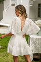 White Lace Cutout Surplice Half Sleeve Dress