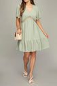 Trendy V Neck Dress With Lace Trim