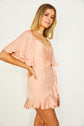 Peach Fluted V Neck Mini Dress