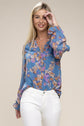 Lively Floral Teal Blue Chiffon Blouse