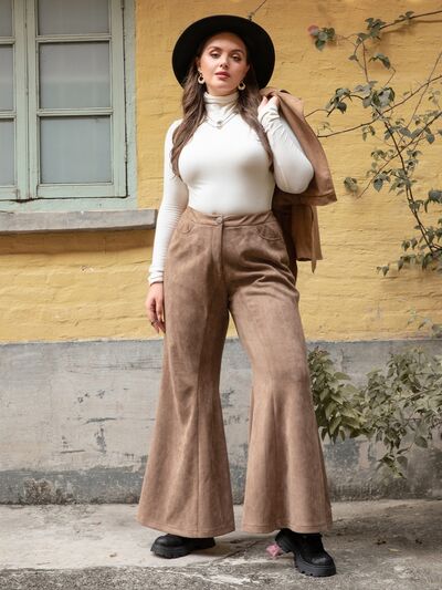 Mocha Plus Size Pocketed Flare Pants