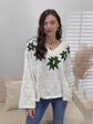 Embroidered Creme Floral Pattern V-Neck Sweater