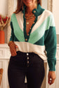 Women wearing a Green Pine Green - Color Block Buttoned Sweater