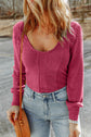 women wearing Cerise Scoop Neck Long Sleeve Top