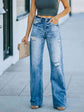 Womens Dusty Blue Distressed Straight Leg Jeans