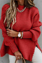 womens deep red Riding -Round- Neck -Slit -winter- fall- Sweater