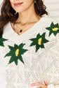 Embroidered Creme Floral Pattern V-Neck Sweater