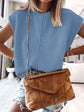  Womens misty blue Sweater Vest Knit Cap Sleeve Pullover Casual Crew Neck Sweater Tank Tops 