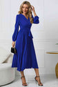 Classy Tie Waist V-Neck Long Sleeve Midi Dress