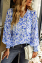 Floral Tie Neck Lantern Sleeve Blouse