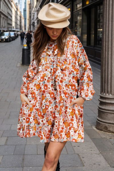 Fresh Floral Balloon Sleeve Mini Dress