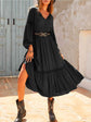 Boho Tie Neck Balloon Sleeve Midi Dress