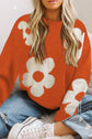 Floral Pattern Color Contrast  Design Long Sleeve Sweater