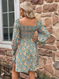 Smocked Flounce Floral Sleeve Dress