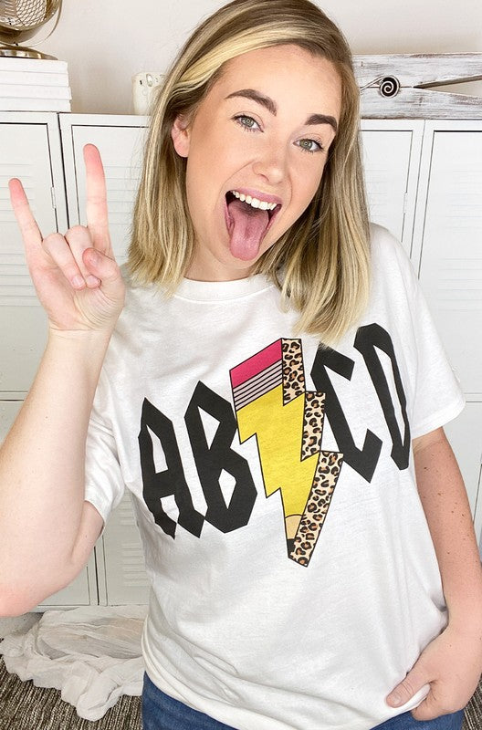 Teacher ABCD Pencil Lightning Bolt T-Shirt