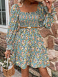 Smocked Flounce Floral Sleeve Dress