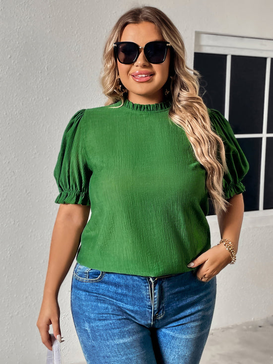 Plus Size Green Flounce Sleeve Blouse