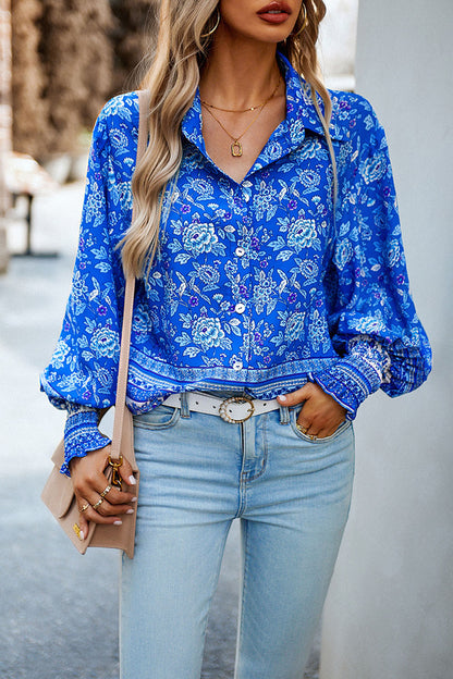 Bohemian Printe Lantern Sleeve Shirt