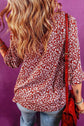 Cerise Printed Tie Neck Balloon Sleeve Blouse