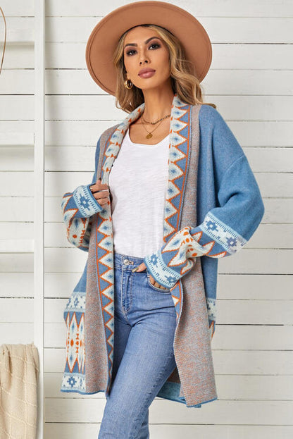 Adventurer Geometric Open Front Long Sleeve Cardigan