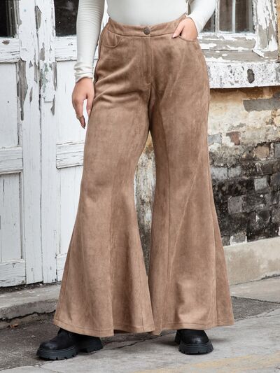 Mocha Plus Size Pocketed Flare Pants