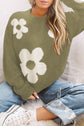 Floral Pattern Color Contrast  Design Long Sleeve Sweater