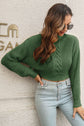 Cropped Mock Neck Cable Knit Pullover Sweater