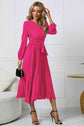 Classy Tie Waist V-Neck Long Sleeve Midi Dress