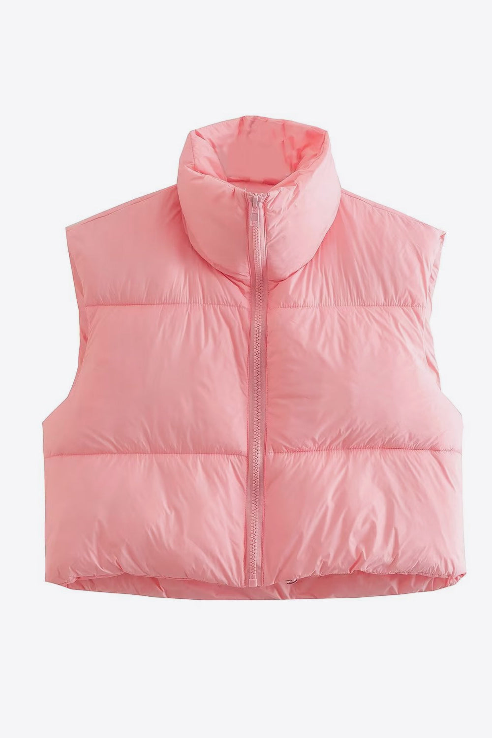 Women wearing a carnation pink- Fall - Winter- Zip-Up -Drawstring- Puffer -Vest -sleeveless Jacket