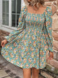 Smocked Flounce Floral Sleeve Dress