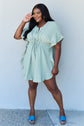 Full Size Ruffle Hem Dress with Drawstring Waistband in Light Sage