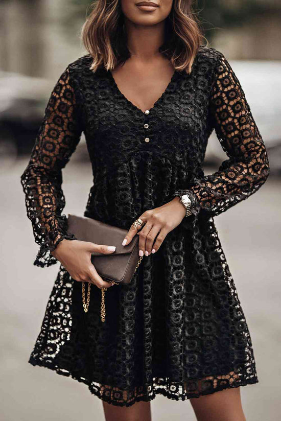 Empire Buttoned Waist Lace Dress