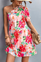 One-Shoulder Puff Floral Sleeve Dress