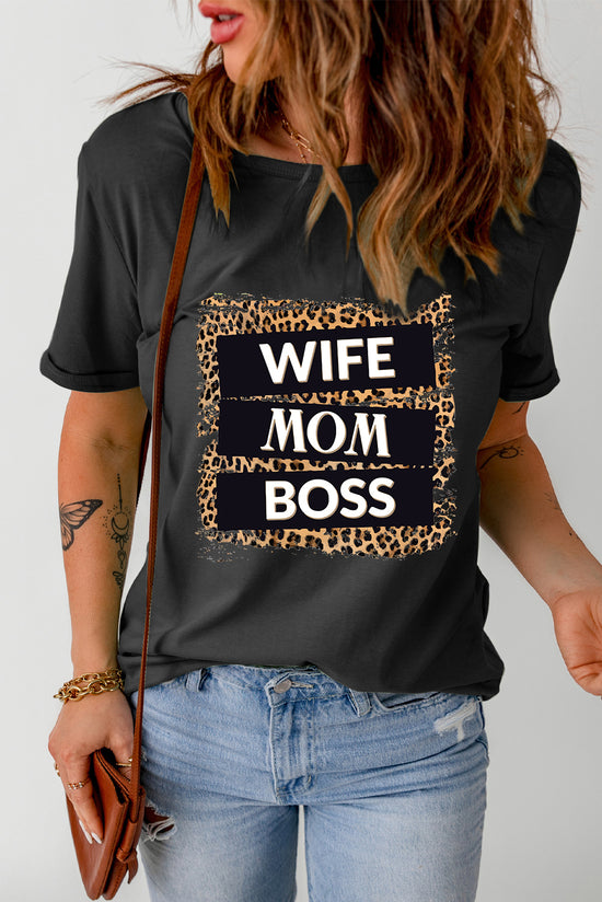 Wife Mom Boss Leopard Graphic Tee