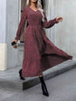 Wine V-Neck Flounce Sleeve Dress